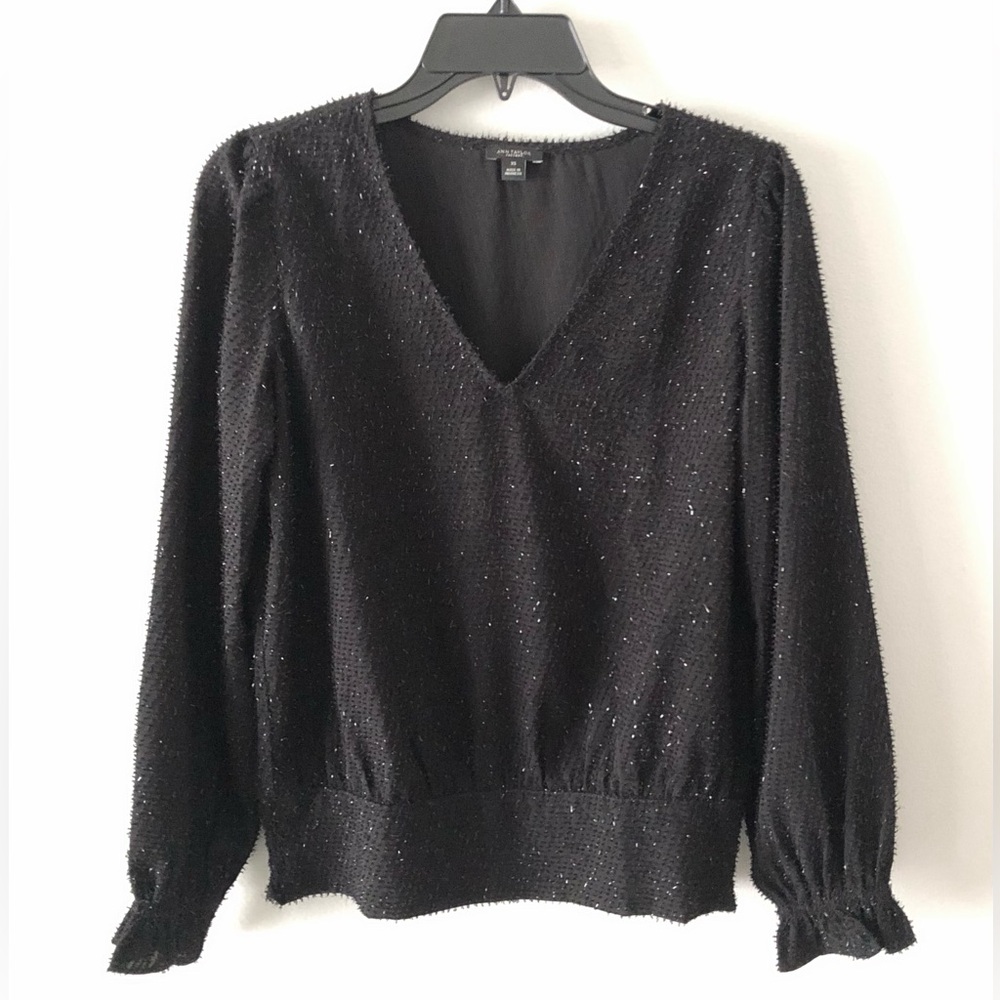 Ann Taylor Factory Shimmer Black Top